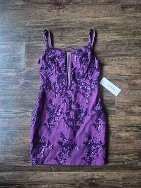 Lavetir Sequin Lace Up Back Purple Homecoming Mini Dress Size 4